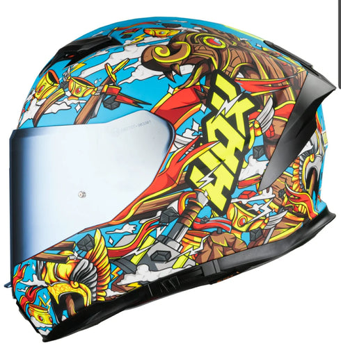 CASCO FORCE VALHALLA NARANJA AZUL BRILLANTE